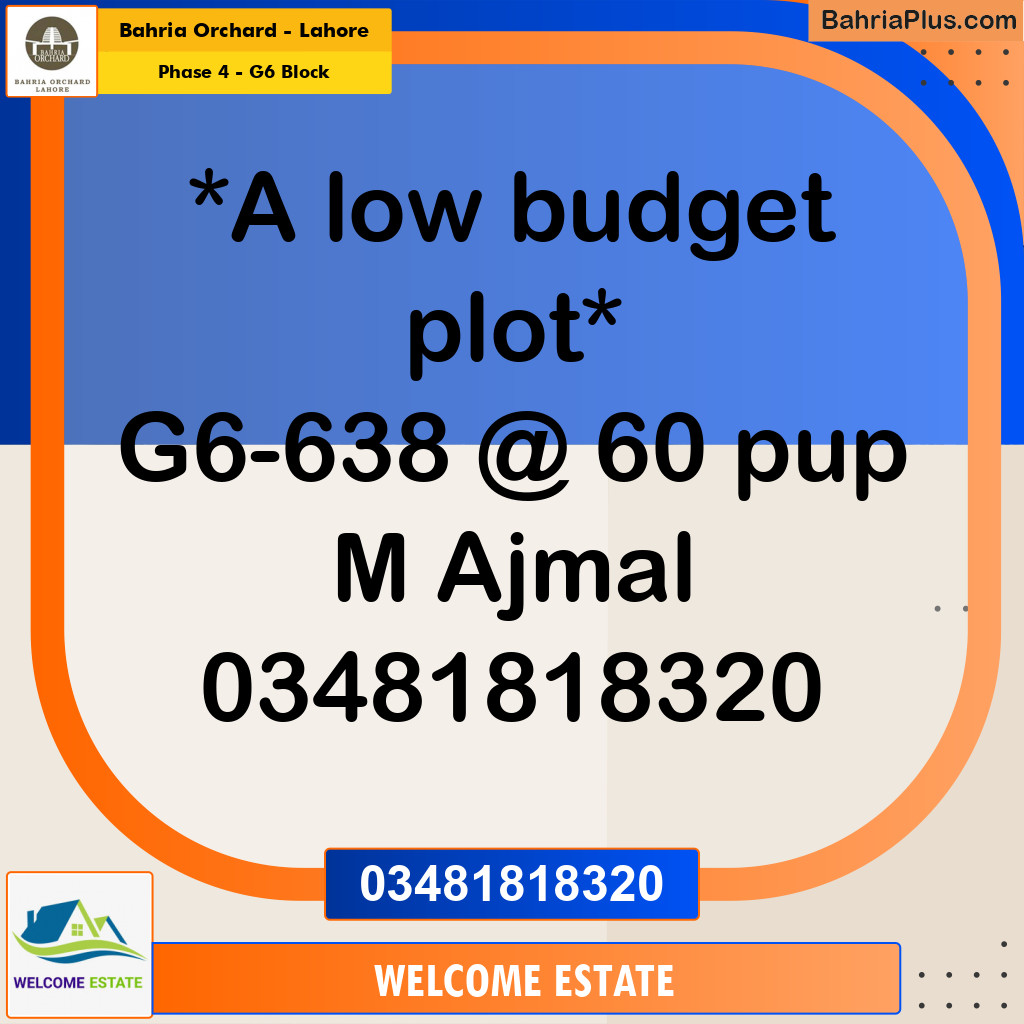 Residential Plot for Sale in Phase 4 - G6 Block -  Bahria Orchard, Lahore - (BP-176029)