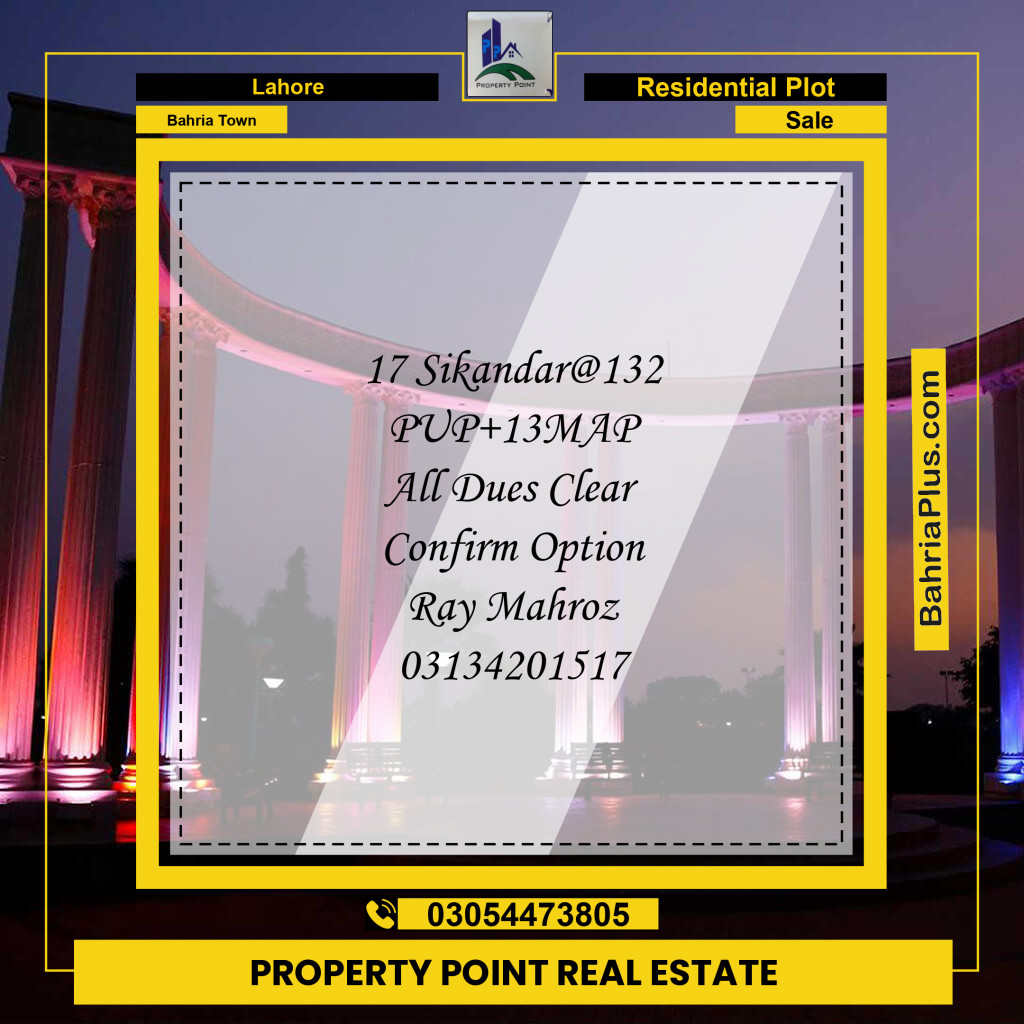 Residential Plot for Sale in Sector F - Sikander Block -  Bahria Town, Lahore - (BP-176050)