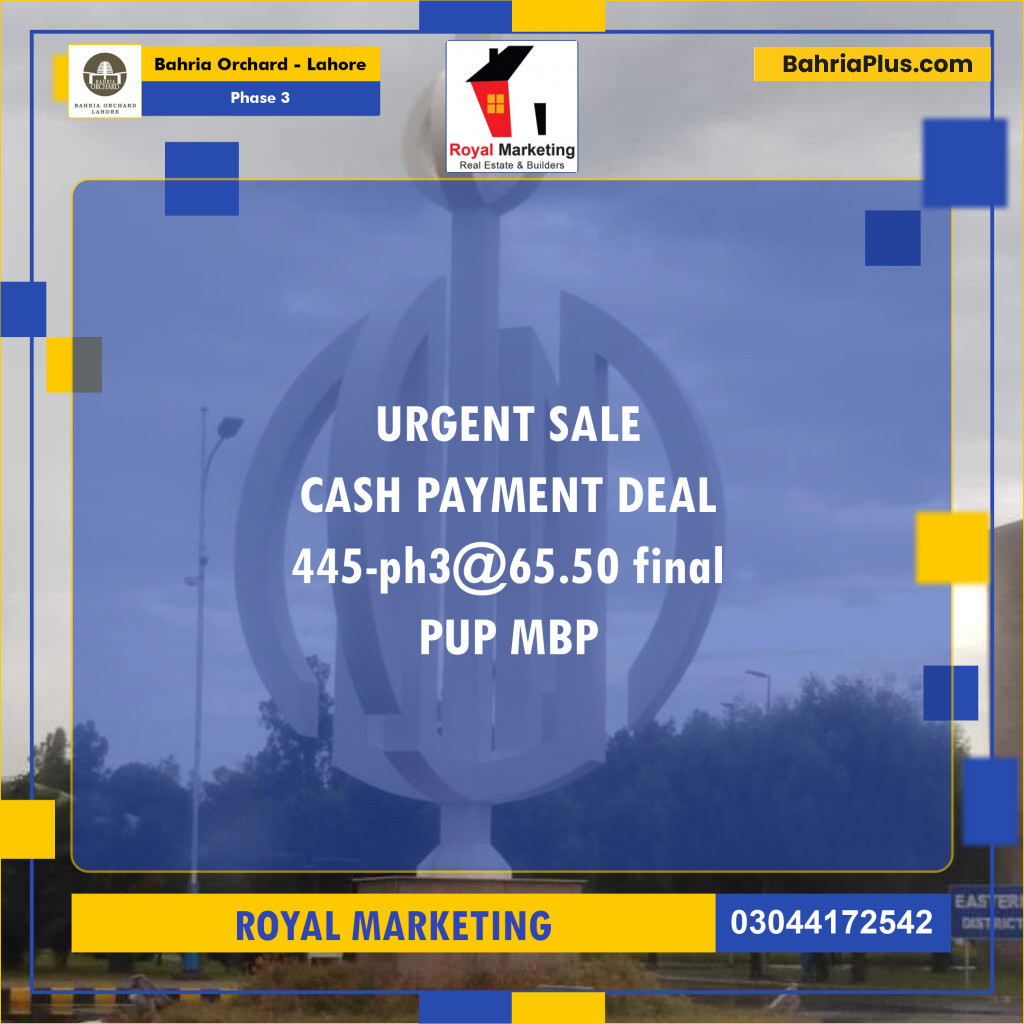 Residential Plot for Sale in Phase 3 -  Bahria Orchard, Lahore - (BP-176067)