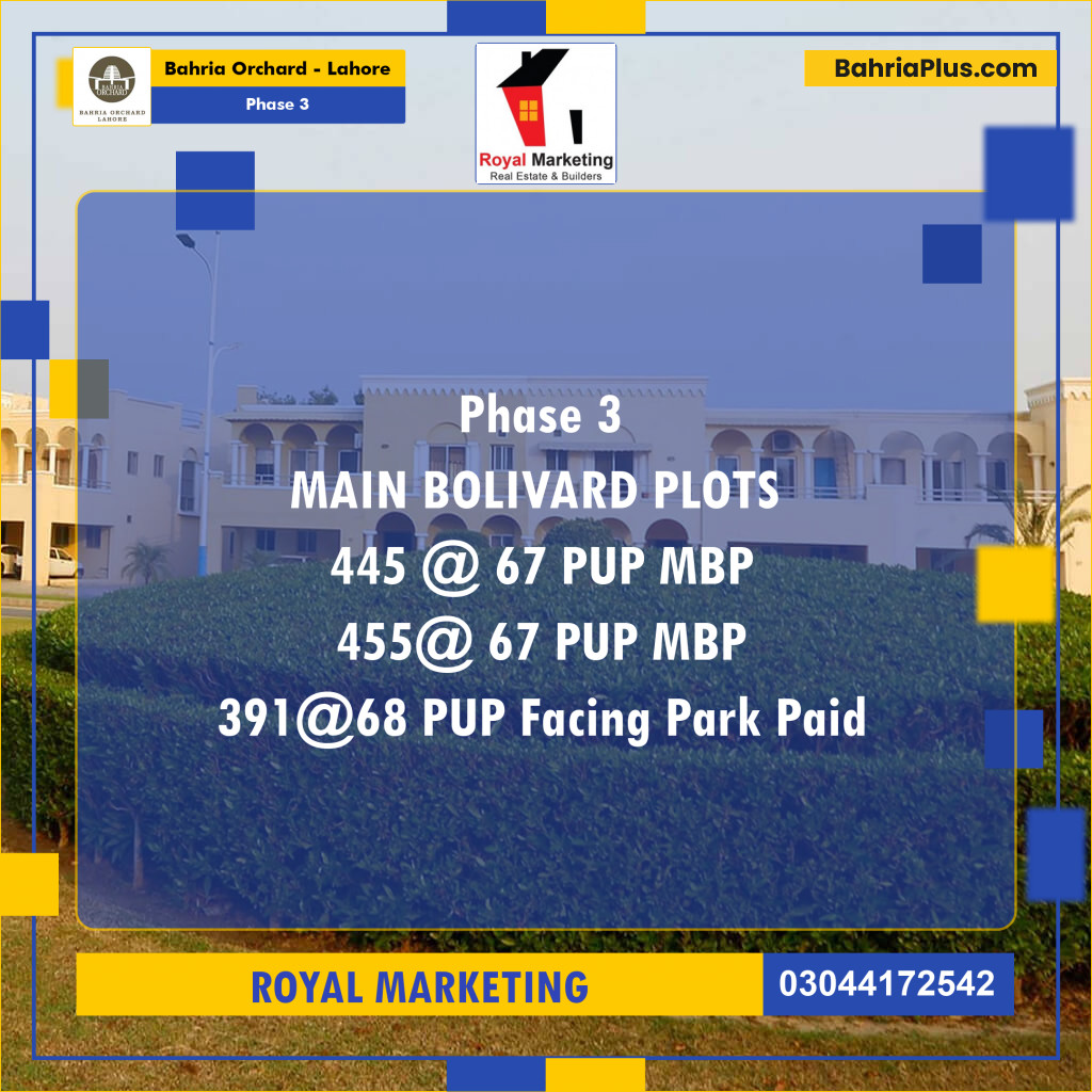 Residential Plot for Sale in Phase 3 -  Bahria Orchard, Lahore - (BP-176068)