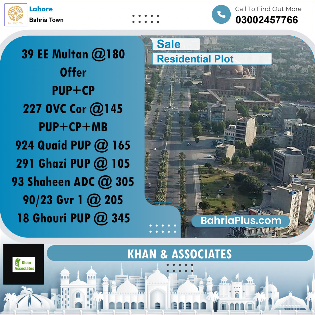 Residential Plot for Sale in Sector D - EE Multan Block -  Bahria Town, Lahore - (BP-176094)