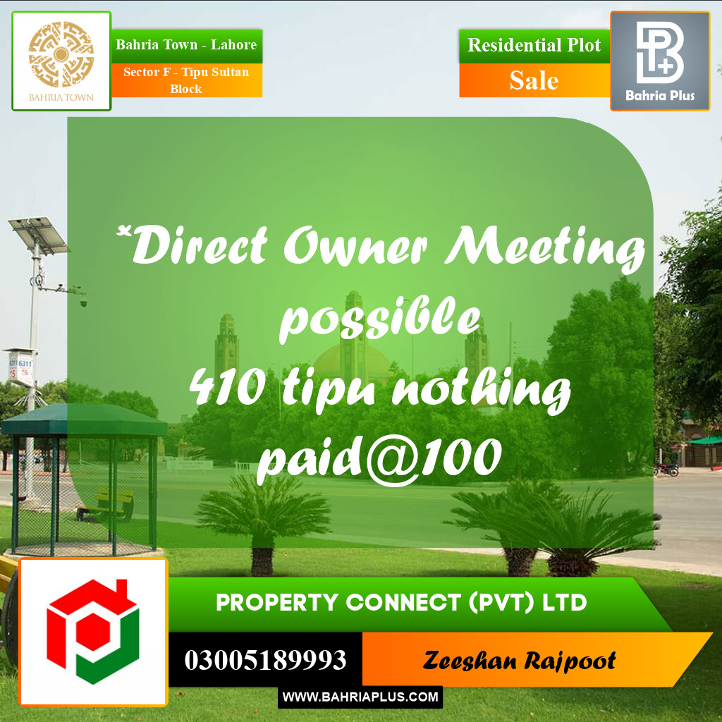 Residential Plot for Sale in Sector F - Tipu Sultan Block -  Bahria Town, Lahore - (BP-176103)