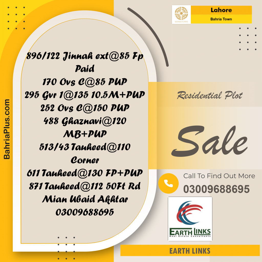 Residential Plot for Sale in Sector E - Jinnah Ext. Block -  Bahria Town, Lahore - (BP-176123)