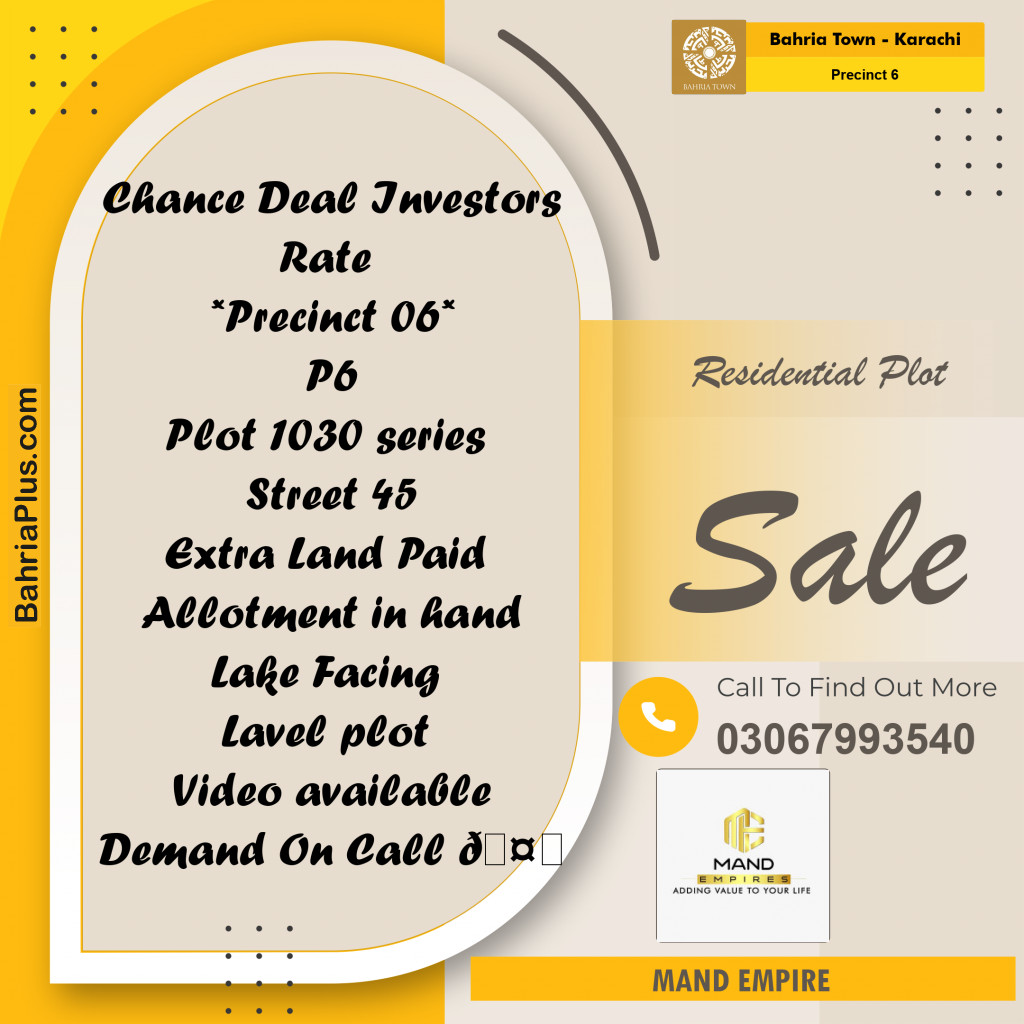 250 Sq. Yards Residential Plot for Sale in Precinct 6 -  Bahria Town, Karachi - (BP-176135)