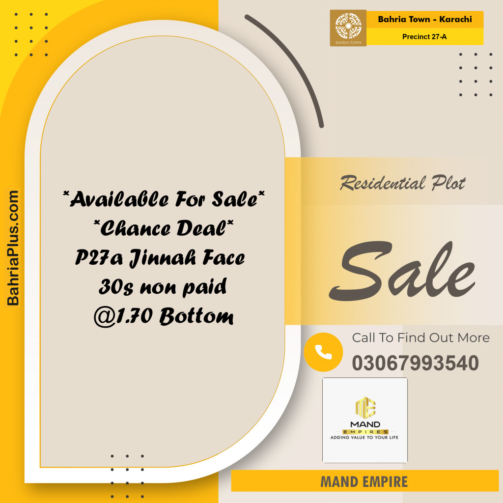 500 Sq. Yards Residential Plot for Sale in Precinct 27-A -  Bahria Town, Karachi - (BP-176139)