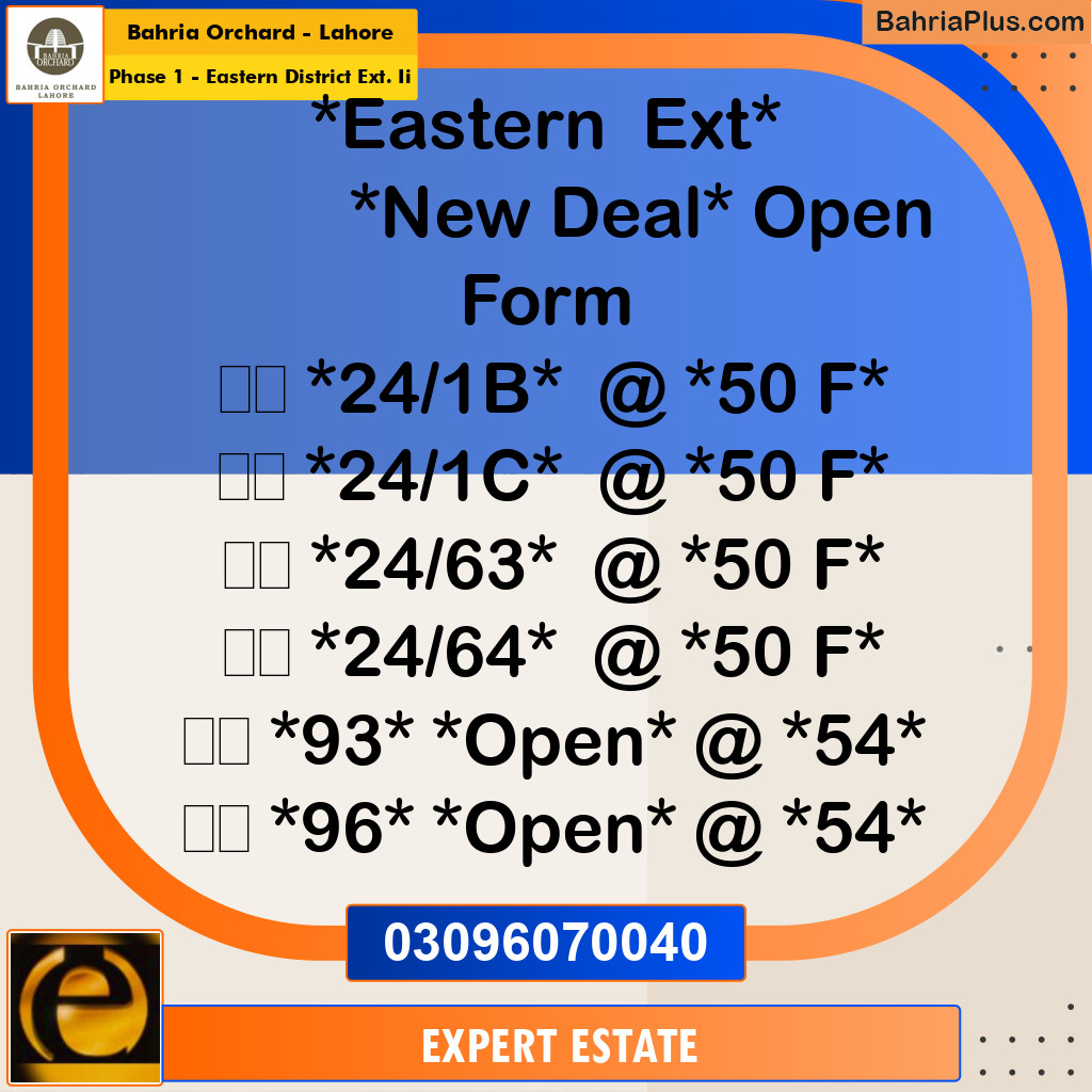 Residential Plot for Sale in Phase 1 - Eastern District Ext. II -  Bahria Orchard, Lahore - (BP-176181)