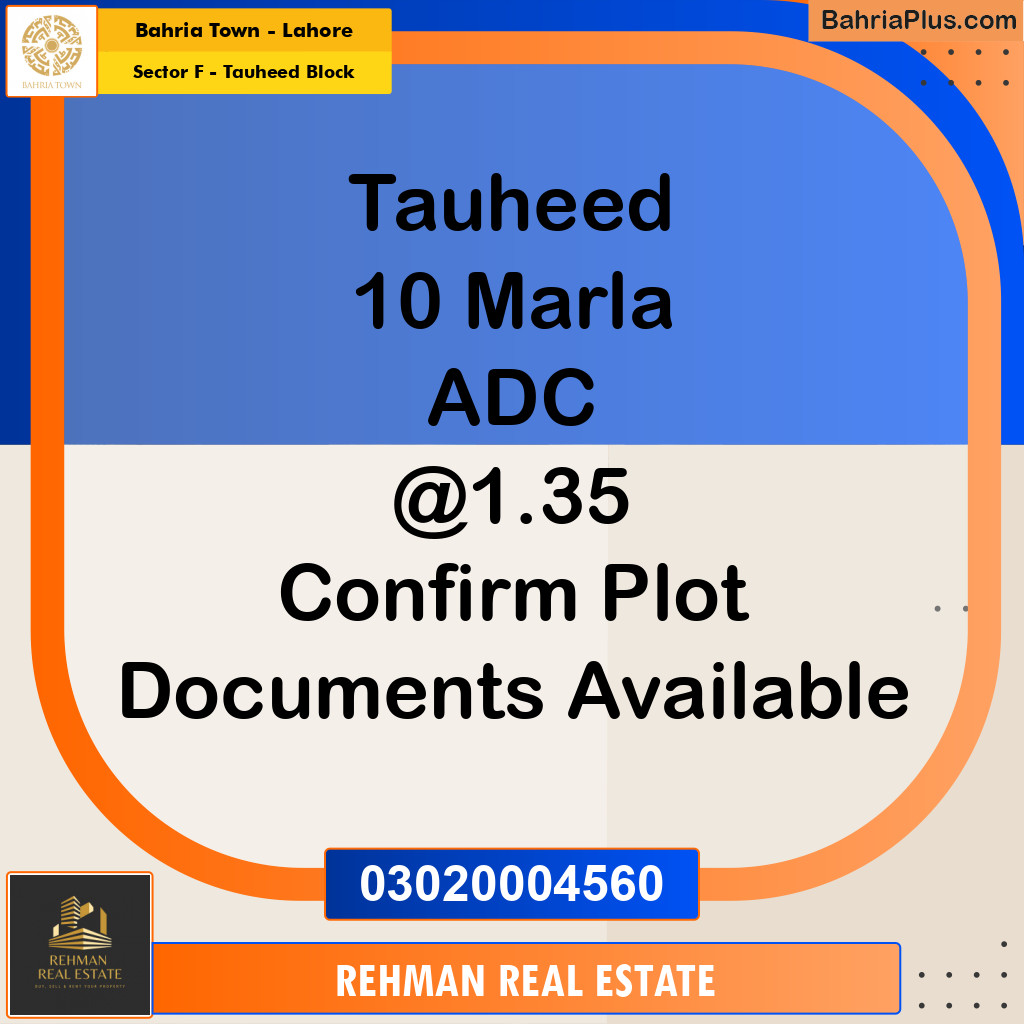 Residential Plot for Sale in Sector F - Tauheed Block -  Bahria Town, Lahore - (BP-176208)