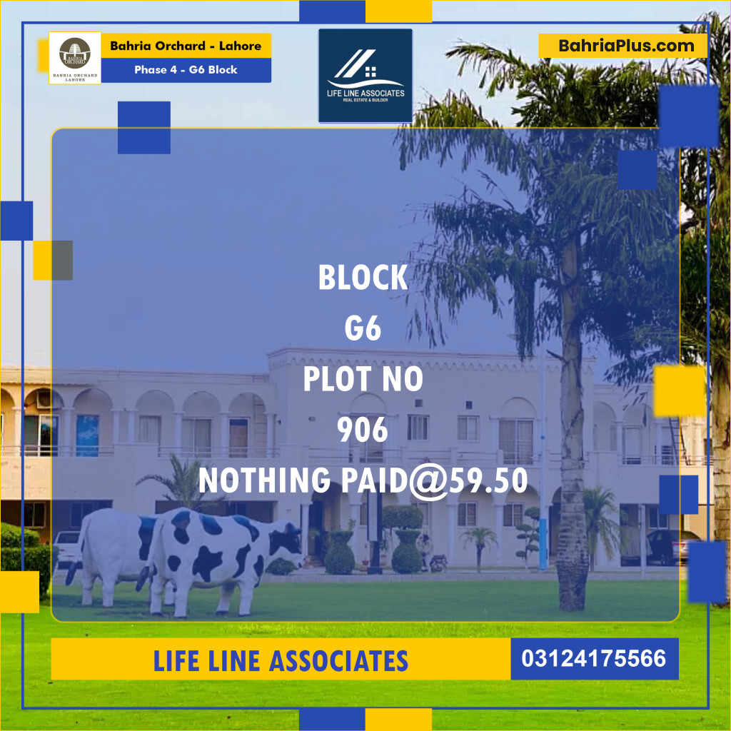 Residential Plot for Sale in Phase 4 - G6 Block -  Bahria Orchard, Lahore - (BP-176232)