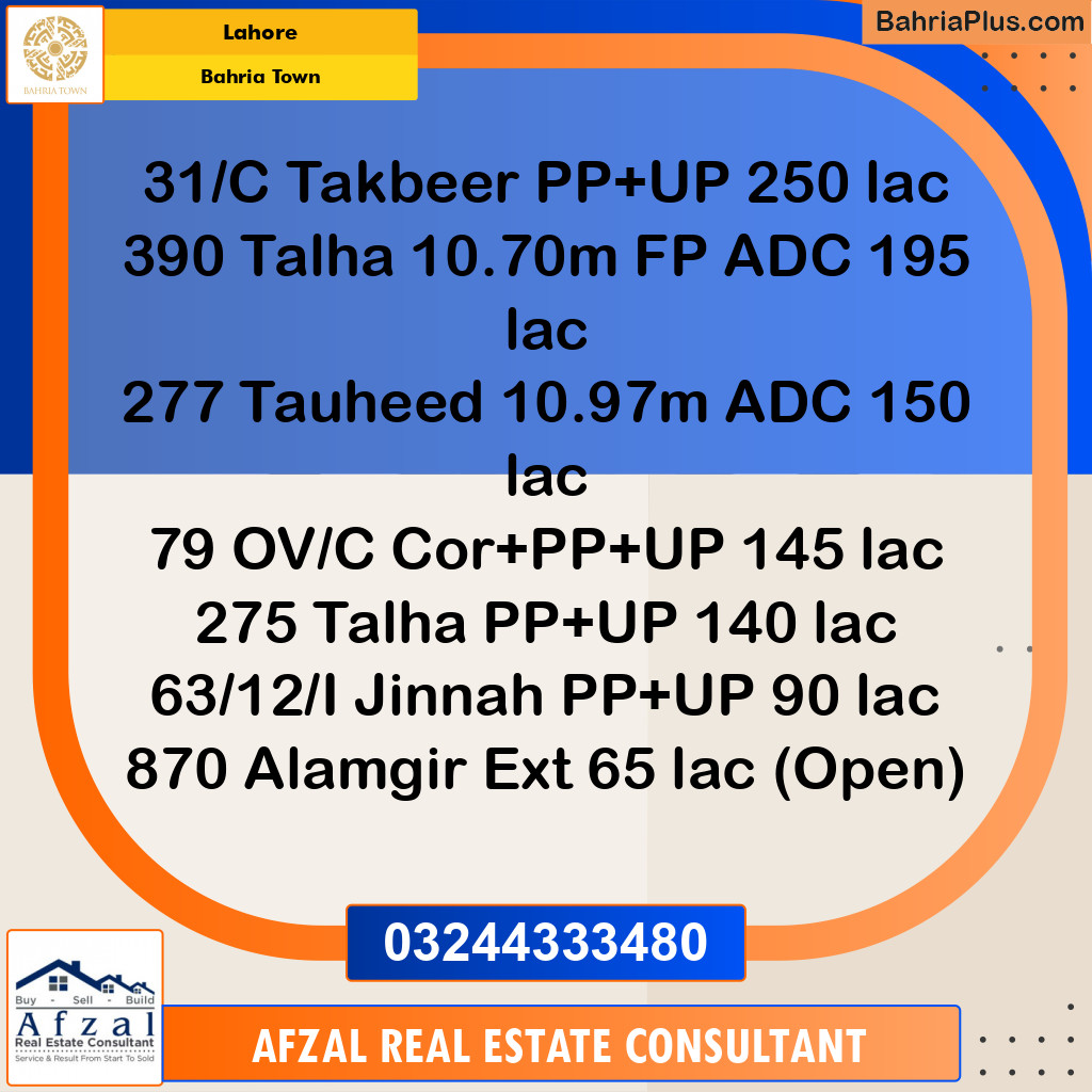 Residential Plot for Sale in Sector B - Takbeer Block -  Bahria Town, Lahore - (BP-176236)