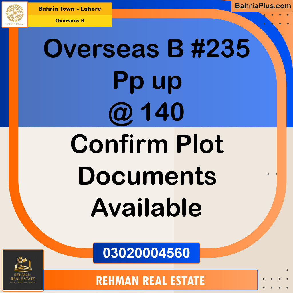 Residential Plot for Sale in Overseas B -  Bahria Town, Lahore - (BP-176265)