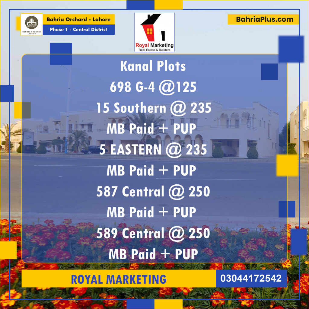 Residential Plot for Sale in Phase 1 - Central District -  Bahria Orchard, Lahore - (BP-176268)