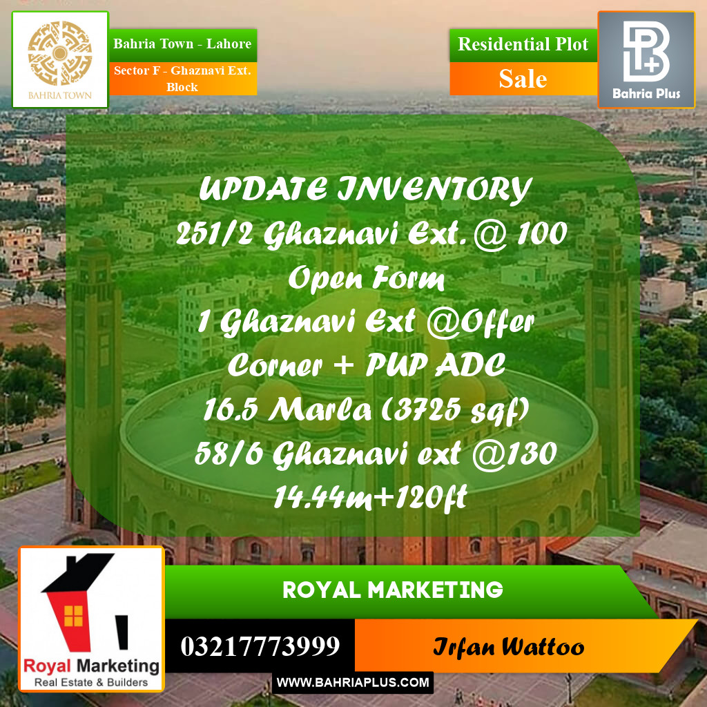 Residential Plot for Sale in Sector F - Ghaznavi Ext. Block -  Bahria Town, Lahore - (BP-176343)