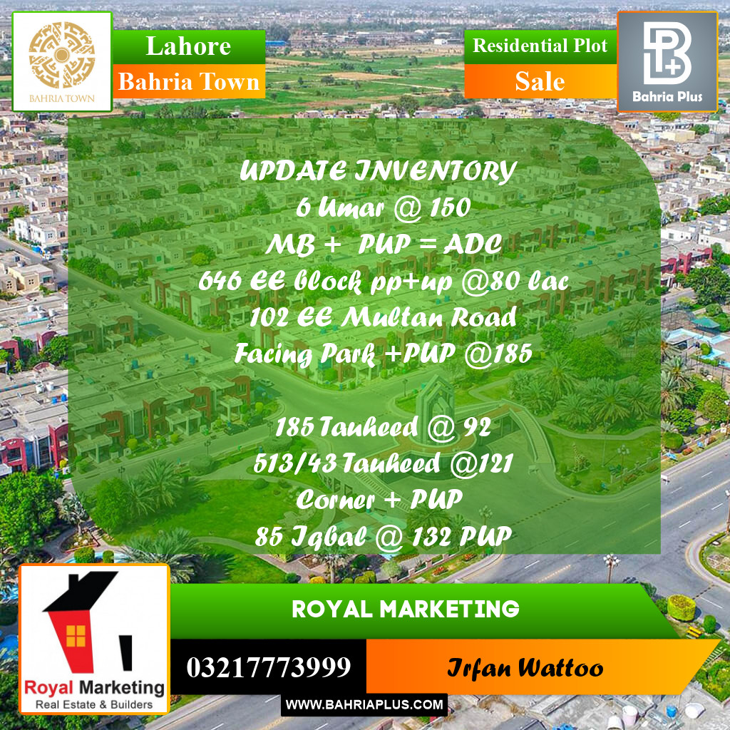 Residential Plot for Sale in Sector B - Umer Block -  Bahria Town, Lahore - (BP-176383)