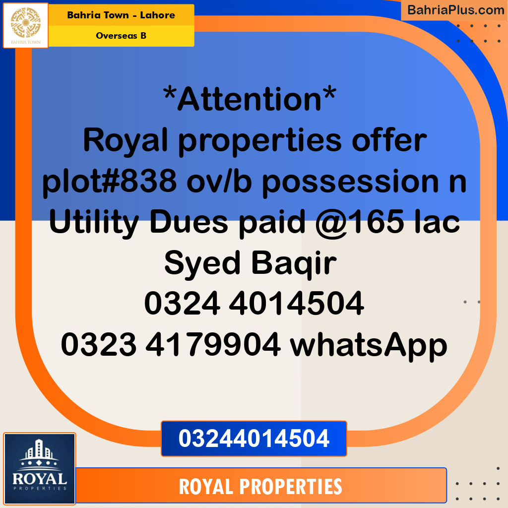 Residential Plot for Sale in Overseas B -  Bahria Town, Lahore - (BP-176395)