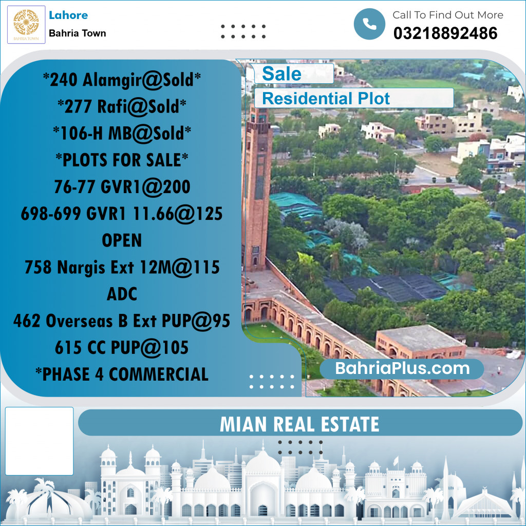 Residential Plot for Sale in Sector F - Alamgir Block -  Bahria Town, Lahore - (BP-176402)