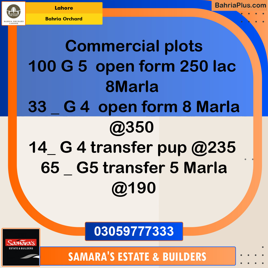 Commercial Plot for Sale in Bahria Orchard, Lahore - (BP-176415)