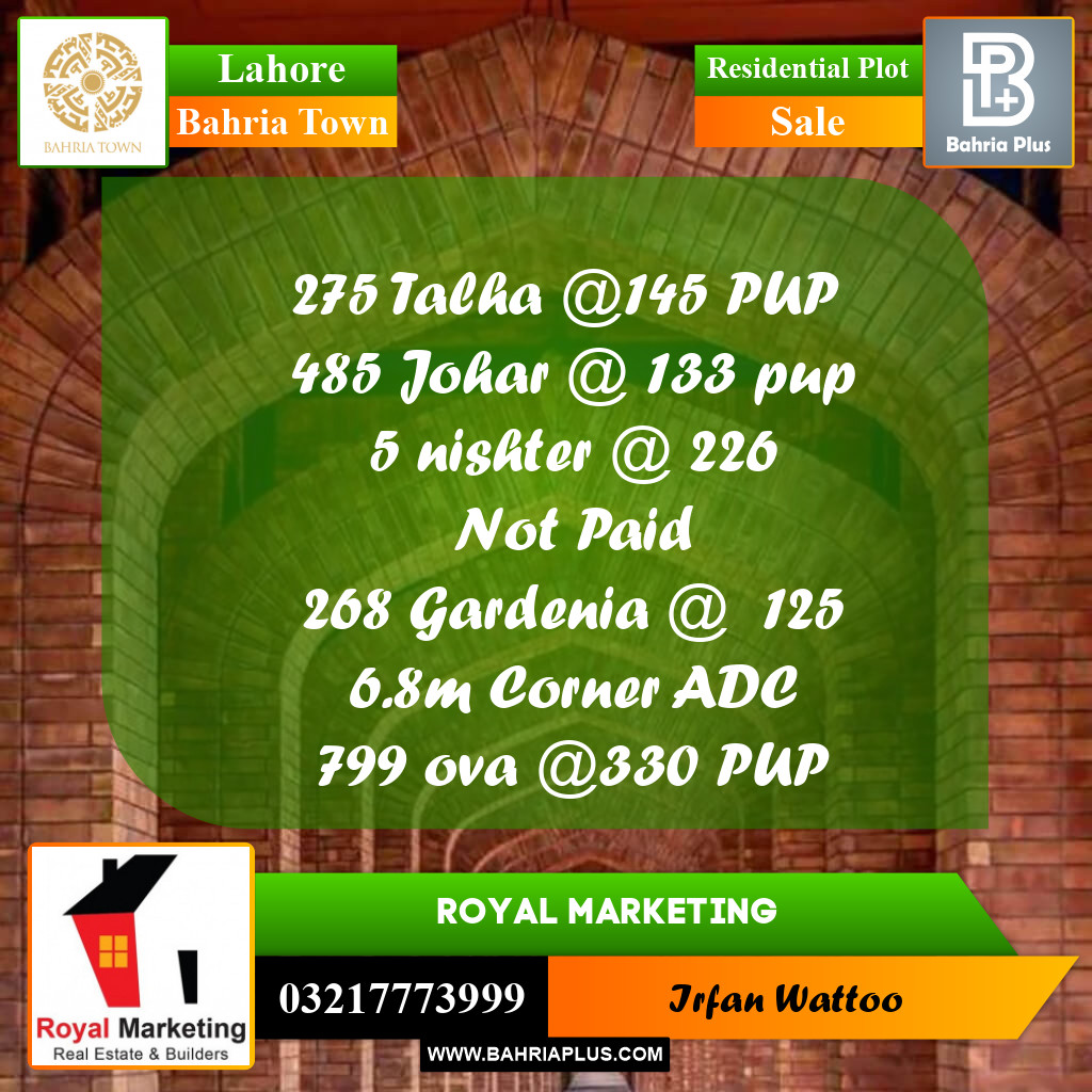 Residential Plot for Sale in Sector F - Talha Block -  Bahria Town, Lahore - (BP-176430)