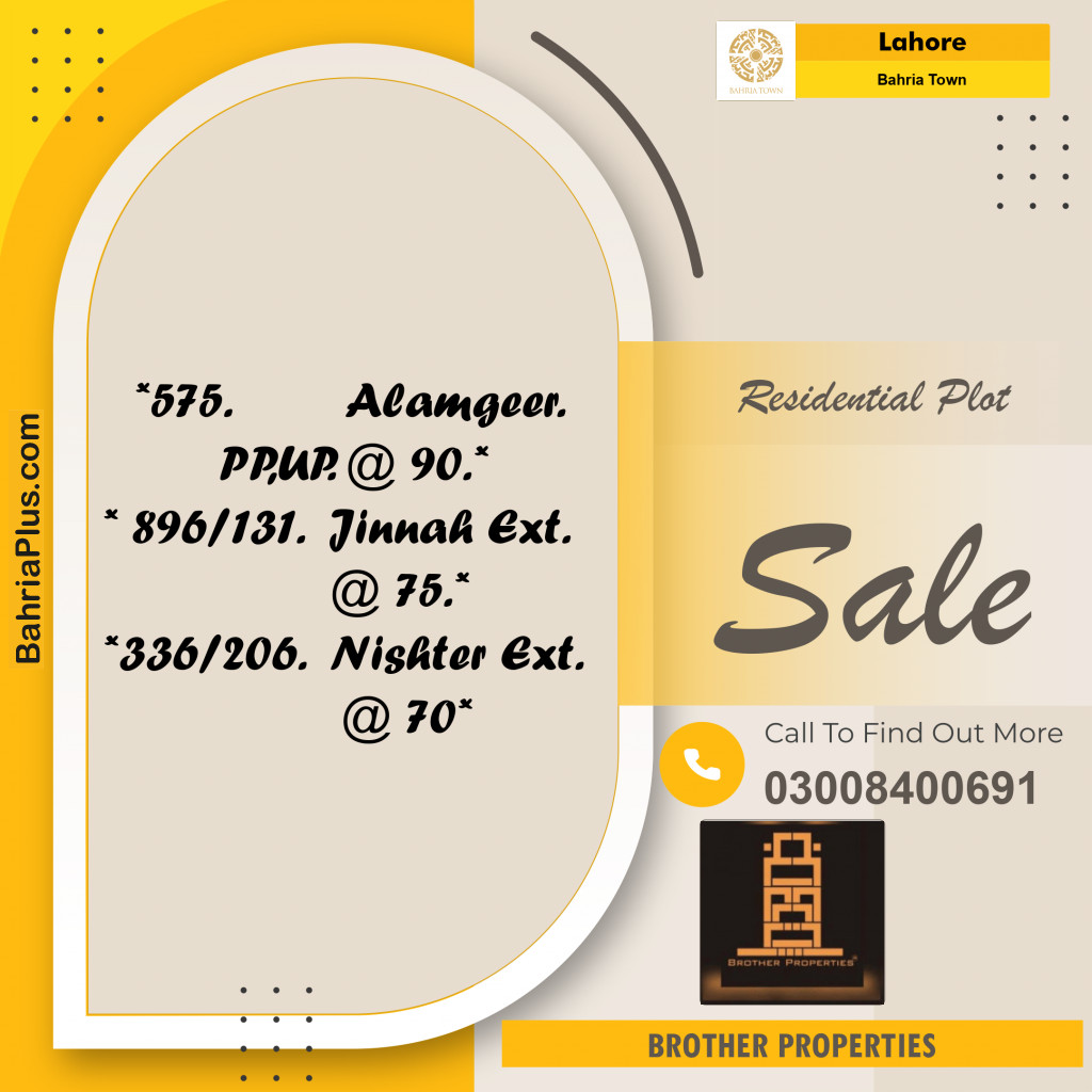 Residential Plot for Sale in Sector F - Alamgir Block -  Bahria Town, Lahore - (BP-176470)