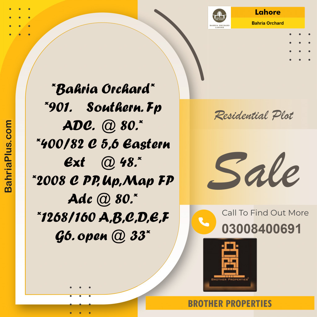 Residential Plot for Sale in Phase 1 - Southern District -  Bahria Orchard, Lahore - (BP-176475)
