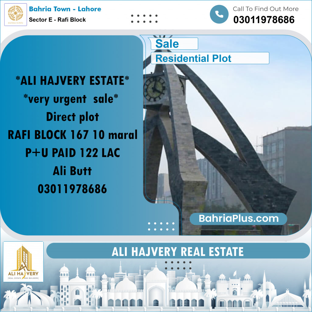 Residential Plot for Sale in Sector E - Rafi Block -  Bahria Town, Lahore - (BP-176542)