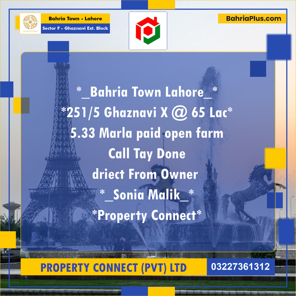 Residential Plot for Sale in Sector F - Ghaznavi Ext. Block -  Bahria Town, Lahore - (BP-176569)