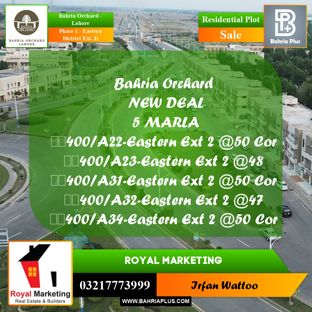 Residential Plot for Sale in Phase 1 - Eastern District Ext. II -  Bahria Orchard, Lahore - (BP-176593)
