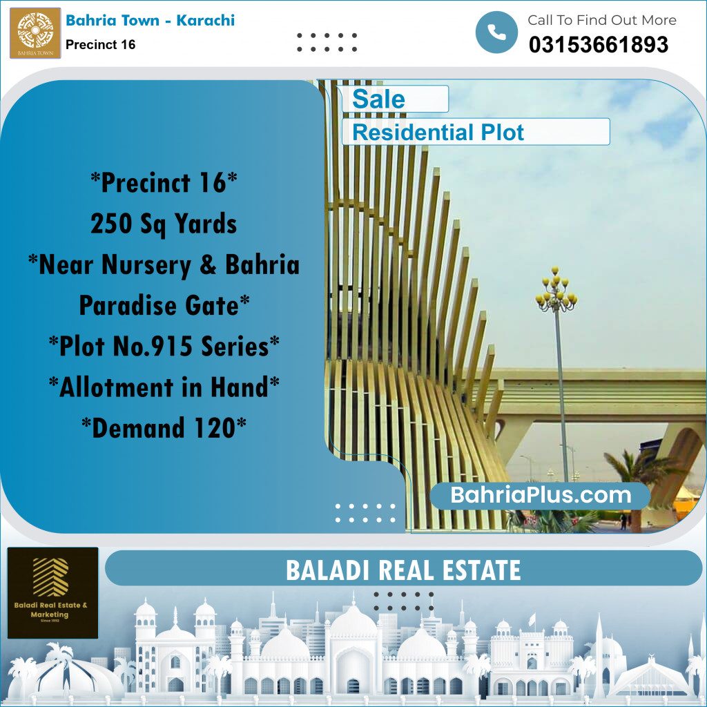 250 Sq. Yards Residential Plot for Sale in Precinct 16 -  Bahria Town, Karachi - (BP-176604)
