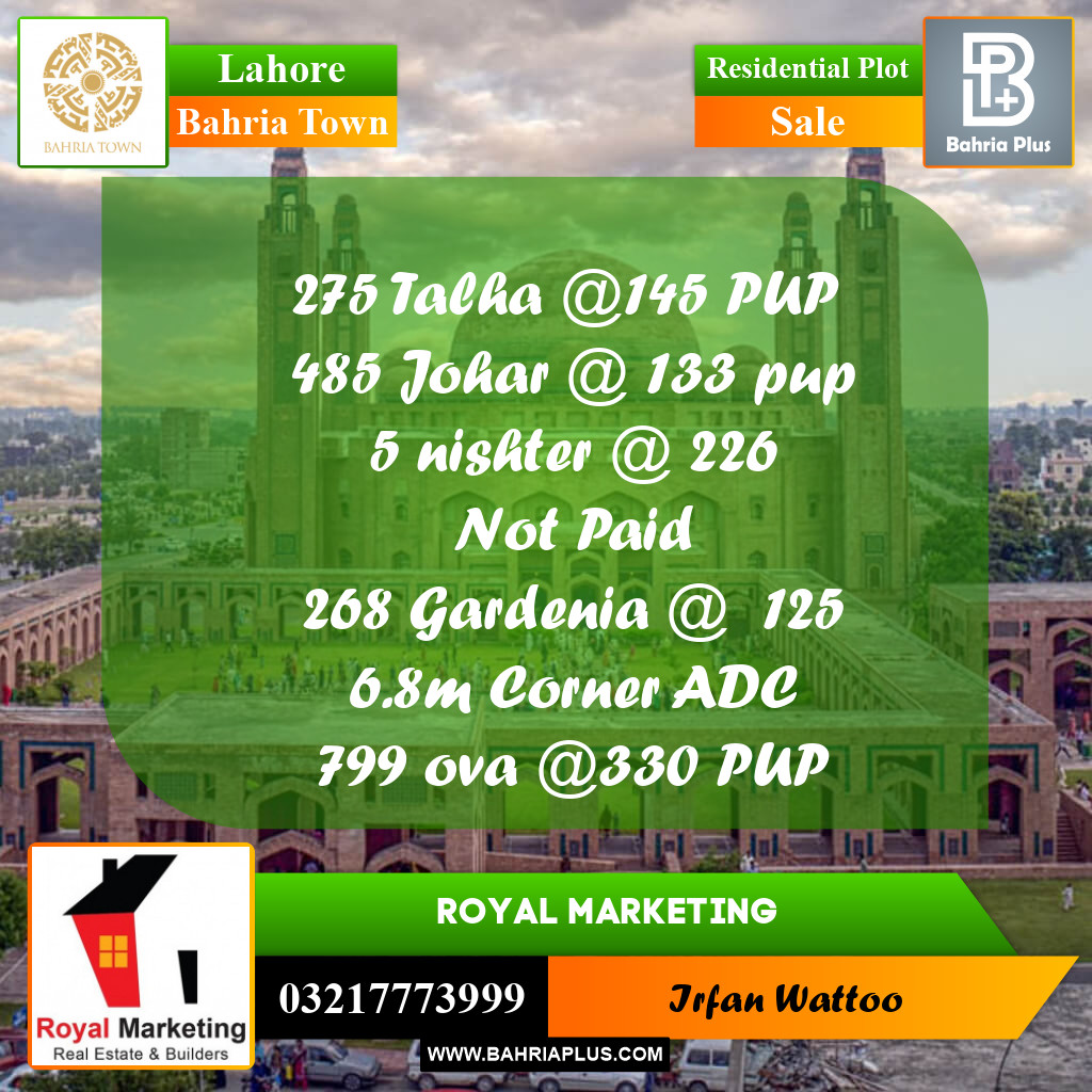Residential Plot for Sale in Sector F - Talha Block -  Bahria Town, Lahore - (BP-176657)