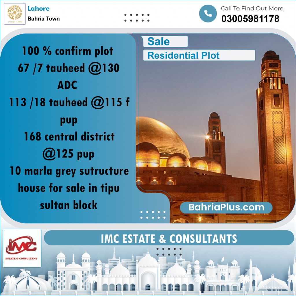 Residential Plot for Sale in Sector F - Tauheed Block -  Bahria Town, Lahore - (BP-176662)