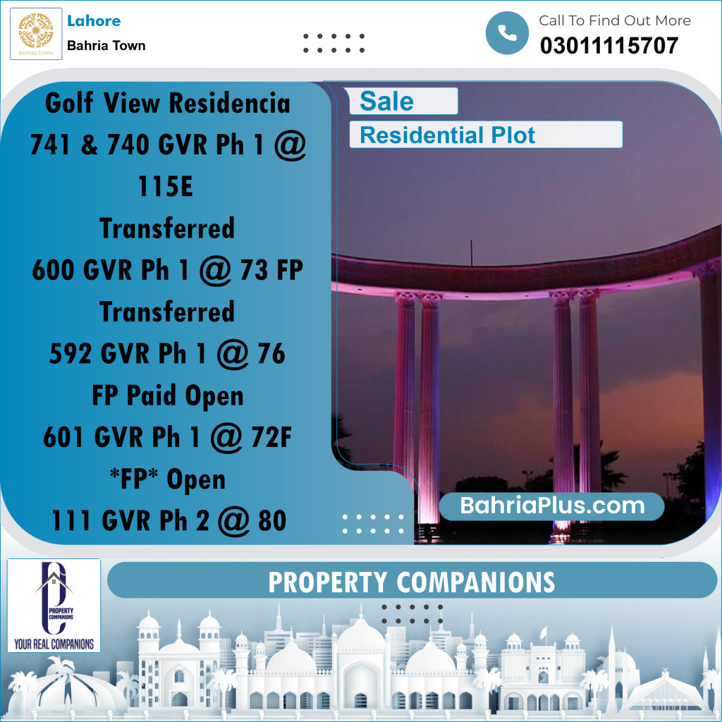 Residential Plot for Sale in Golf Phase 1 -  Bahria Town, Lahore - (BP-176714)