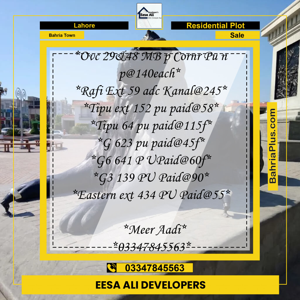 Residential Plot for Sale in Overseas C -  Bahria Town, Lahore - (BP-176778)