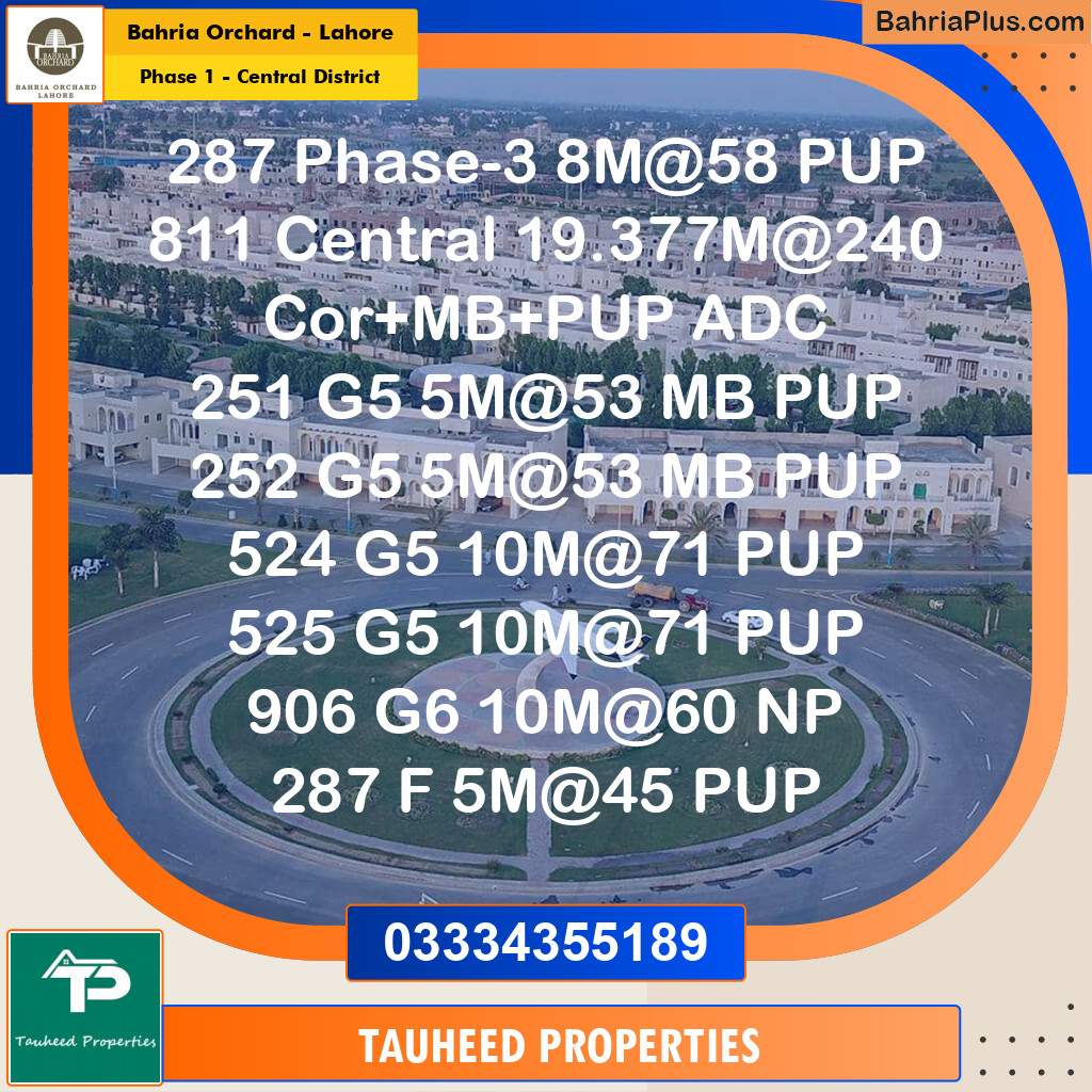 Residential Plot for Sale in Phase 1 - Central District -  Bahria Orchard, Lahore - (BP-176782)