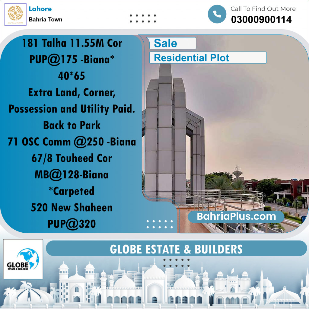 Residential Plot for Sale in Sector F - Talha Block -  Bahria Town, Lahore - (BP-176783)