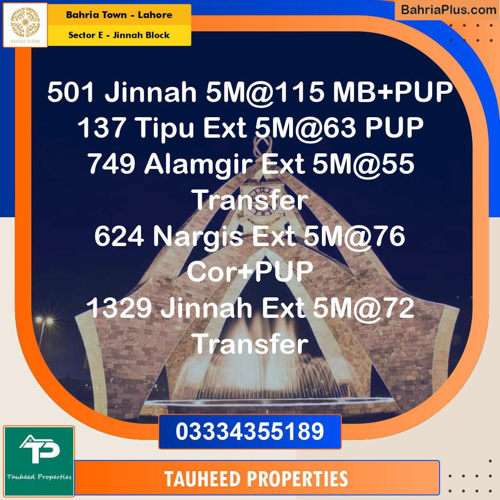 Residential Plot for Sale in Sector E - Jinnah Block -  Bahria Town, Lahore - (BP-176789)