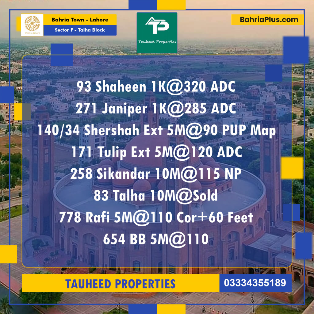 Residential Plot for Sale in Sector F - Talha Block -  Bahria Town, Lahore - (BP-176792)