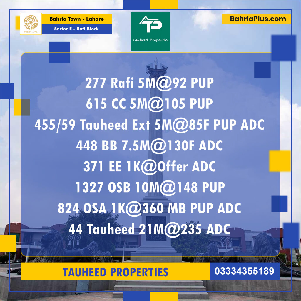 Residential Plot for Sale in Sector E - Rafi Block -  Bahria Town, Lahore - (BP-176793)
