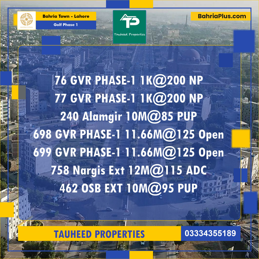 Residential Plot for Sale in Golf Phase 1 -  Bahria Town, Lahore - (BP-176794)