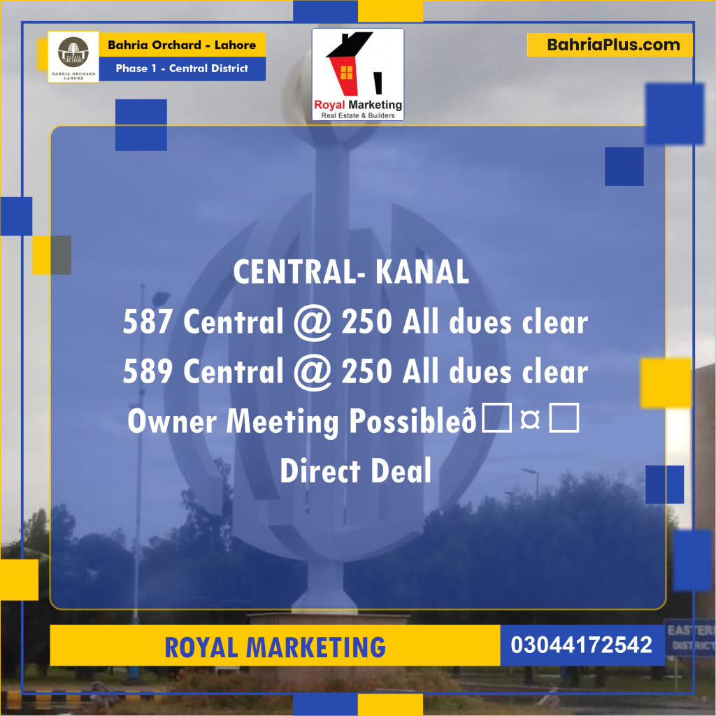 Residential Plot for Sale in Phase 1 - Central District -  Bahria Orchard, Lahore - (BP-176859)