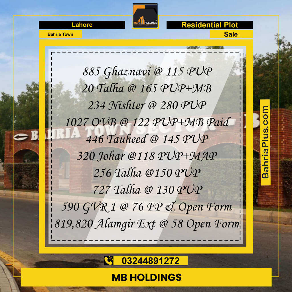 Residential Plot for Sale in Sector F - Ghaznavi Block -  Bahria Town, Lahore - (BP-176871)