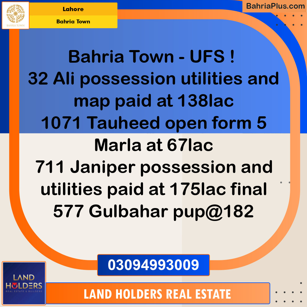 Residential Plot for Sale in Sector B - Ali Block -  Bahria Town, Lahore - (BP-176875)