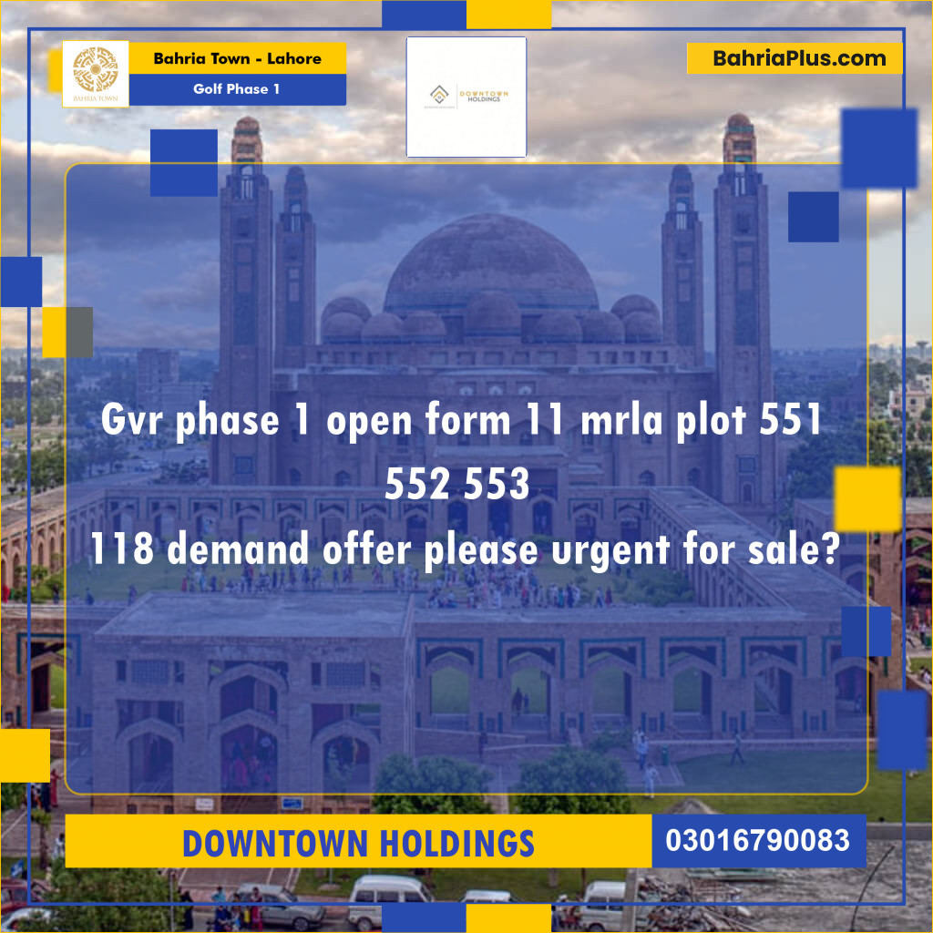 Residential Plot for Sale in Golf Phase 1 -  Bahria Town, Lahore - (BP-176887)