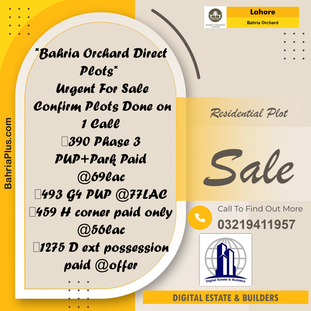 Residential Plot for Sale in Phase 3 -  Bahria Orchard, Lahore - (BP-176912)