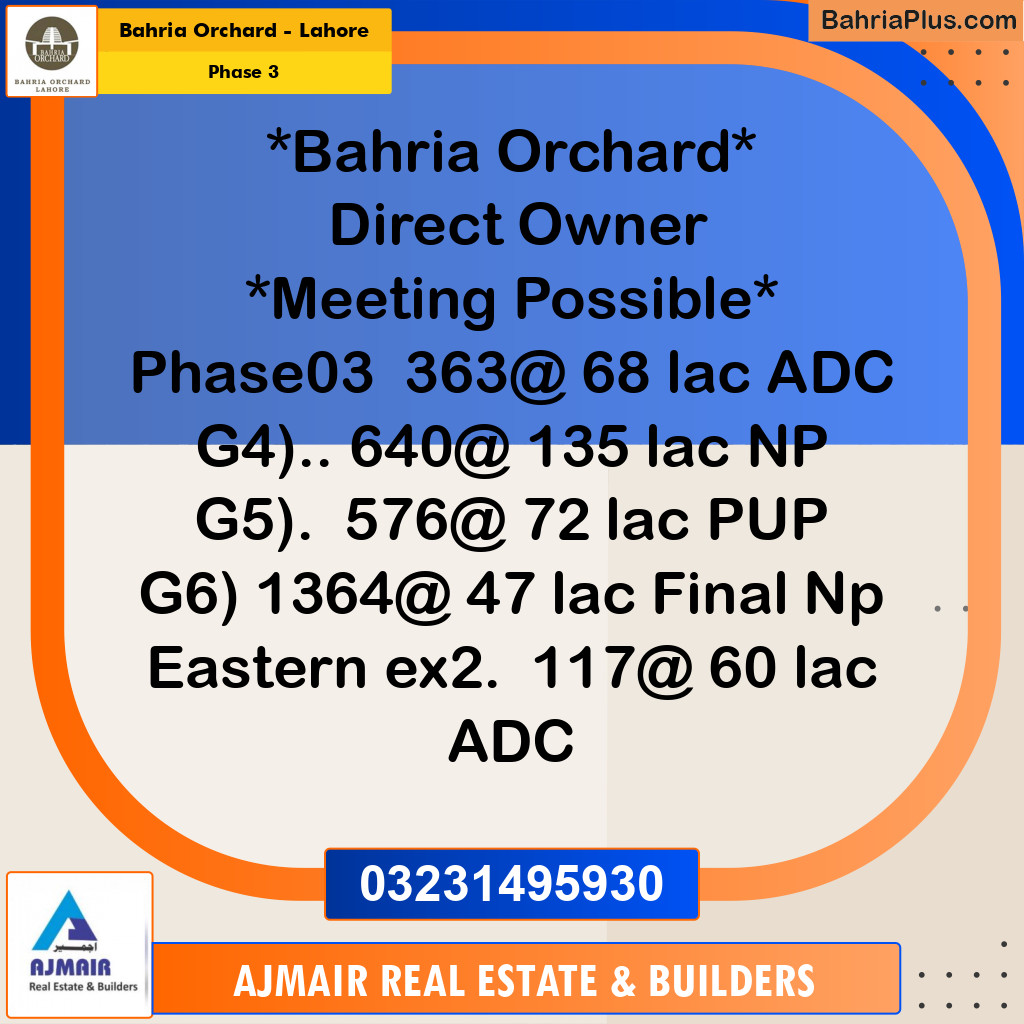 Residential Plot for Sale in Phase 3 -  Bahria Orchard, Lahore - (BP-176915)