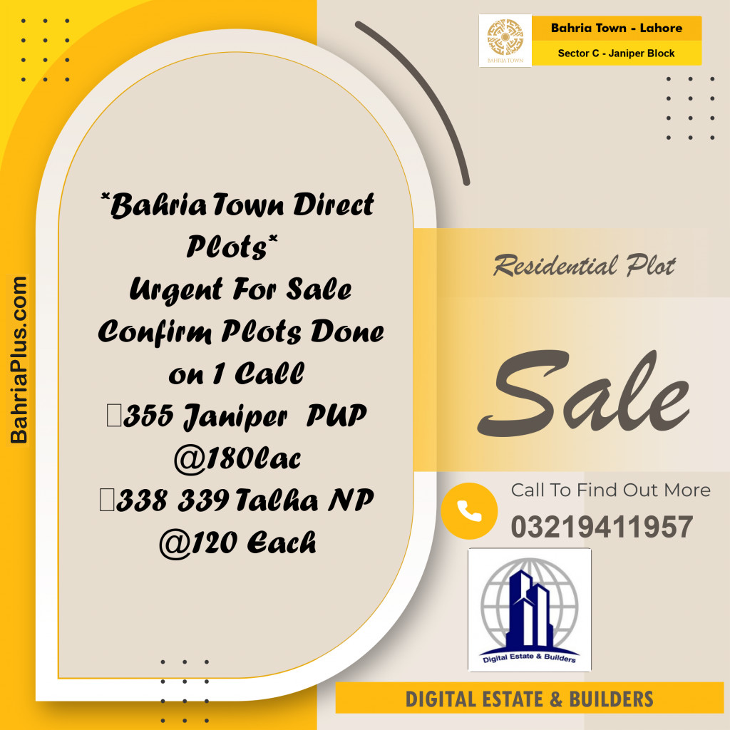 Residential Plot for Sale in Sector C - Janiper Block -  Bahria Town, Lahore - (BP-176930)