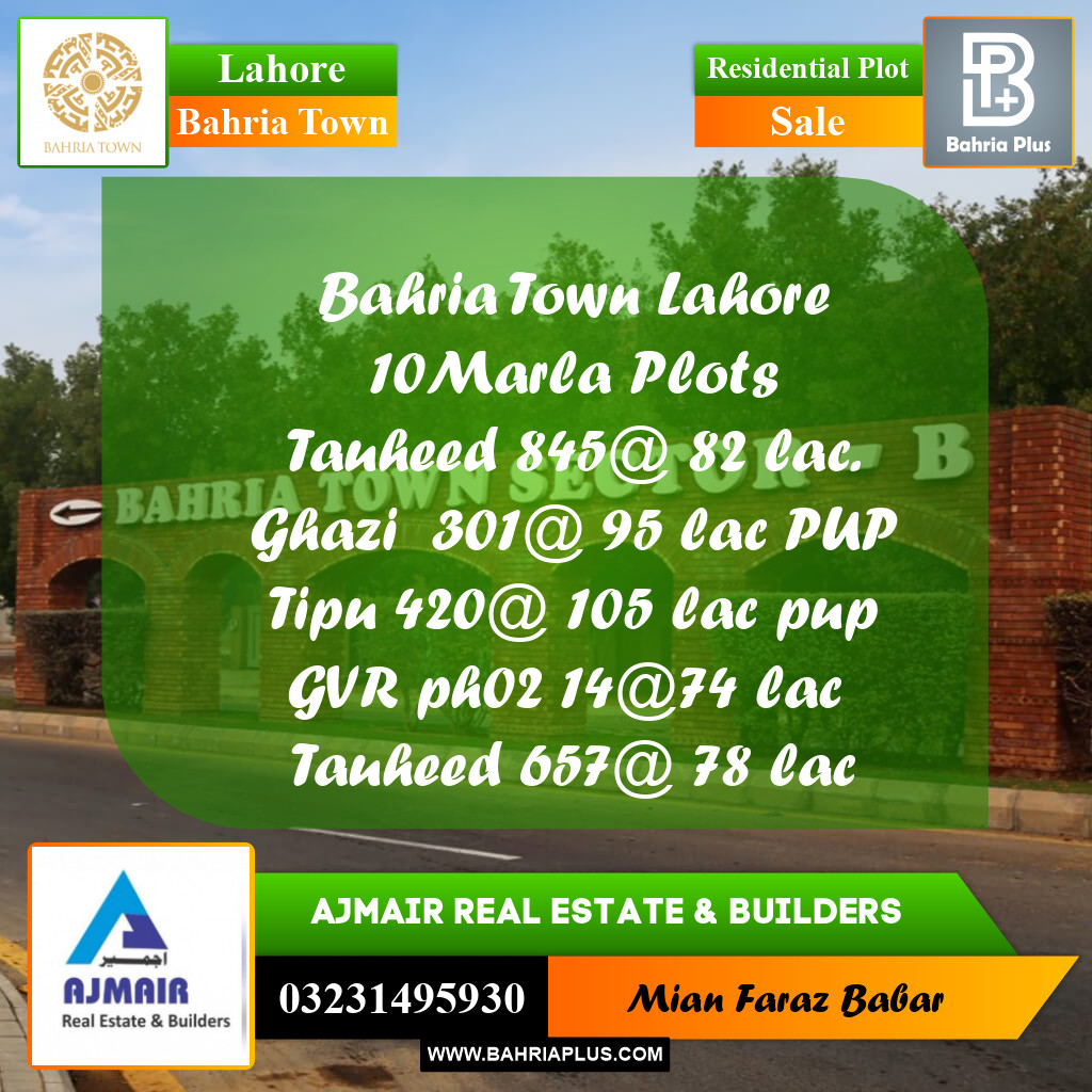 Residential Plot for Sale in Sector F - Tauheed Block -  Bahria Town, Lahore - (BP-176942)