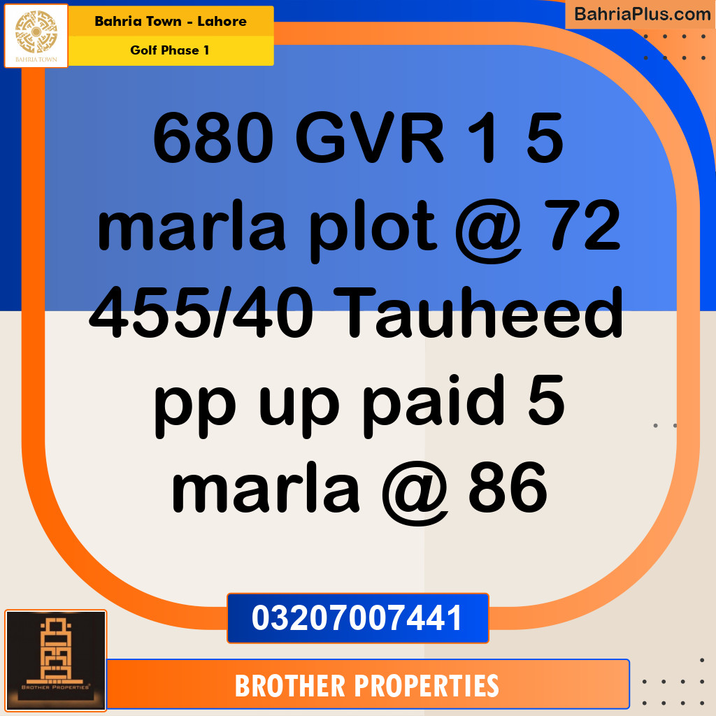 Residential Plot for Sale in Golf Phase 1 -  Bahria Town, Lahore - (BP-177007)