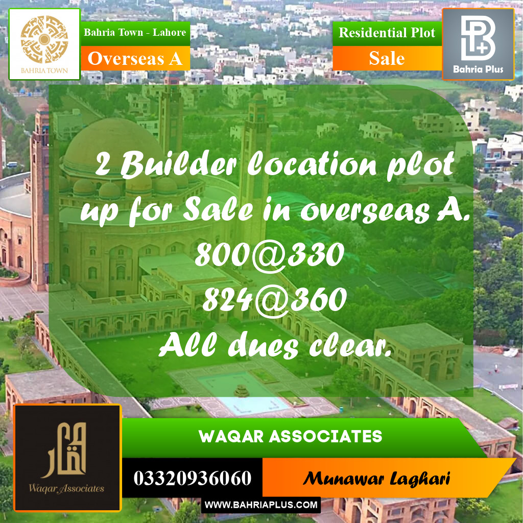 Residential Plot for Sale in Overseas A - Bahria Town, Lahore - (BP-177027)