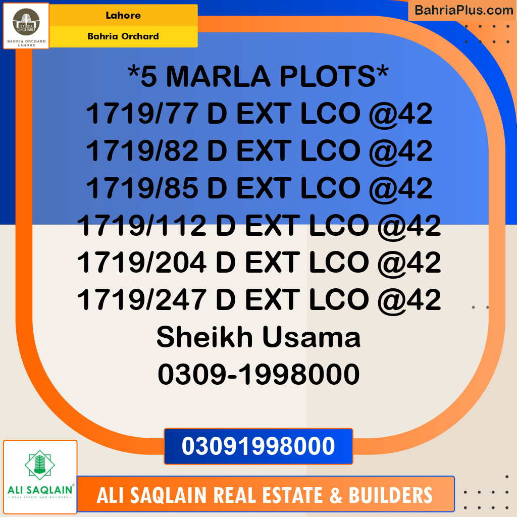 Residential Plot for Sale in Bahria Orchard, Lahore - (BP-177035)