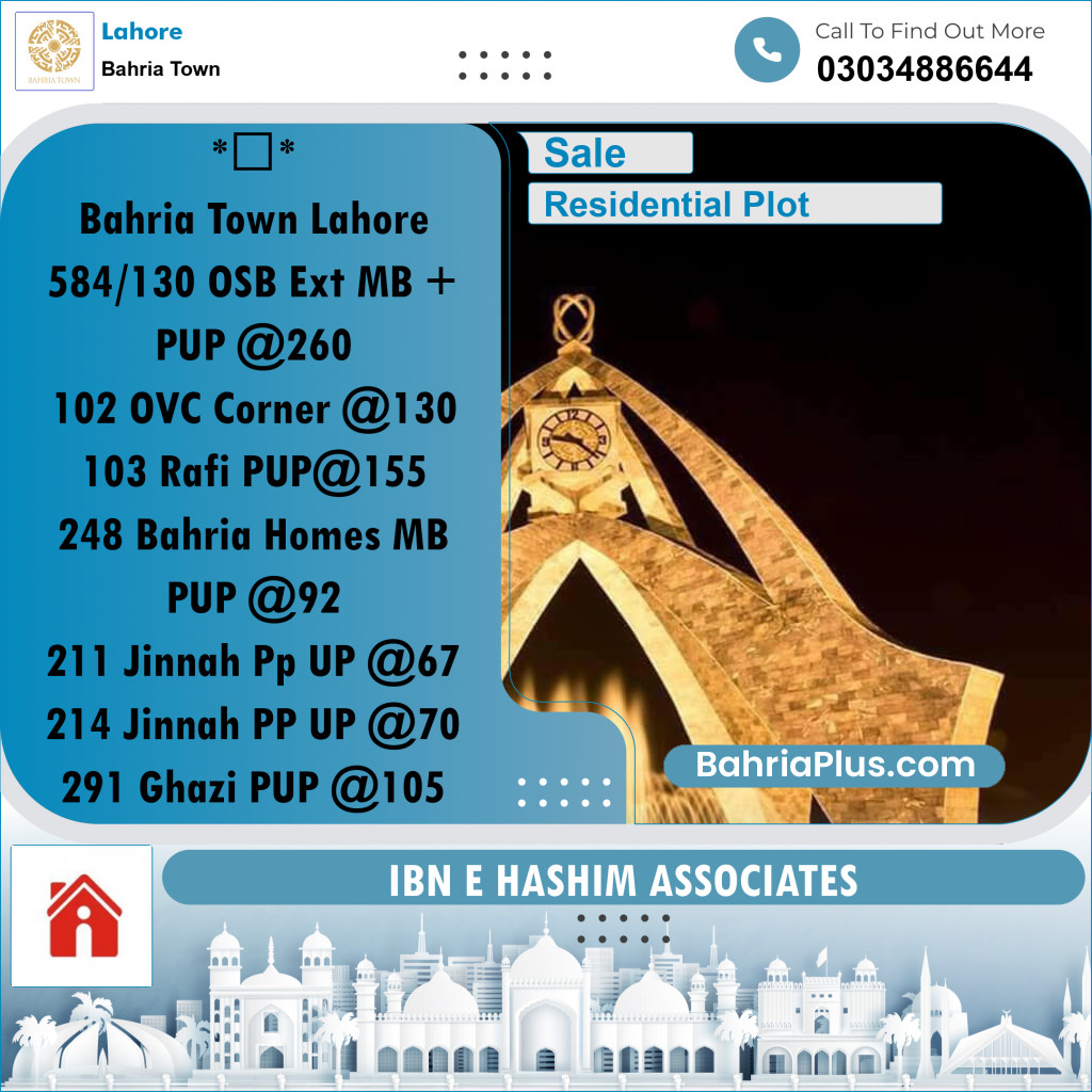 Residential Plot for Sale in Overseas B Ext -  Bahria Town, Lahore - (BP-177036)