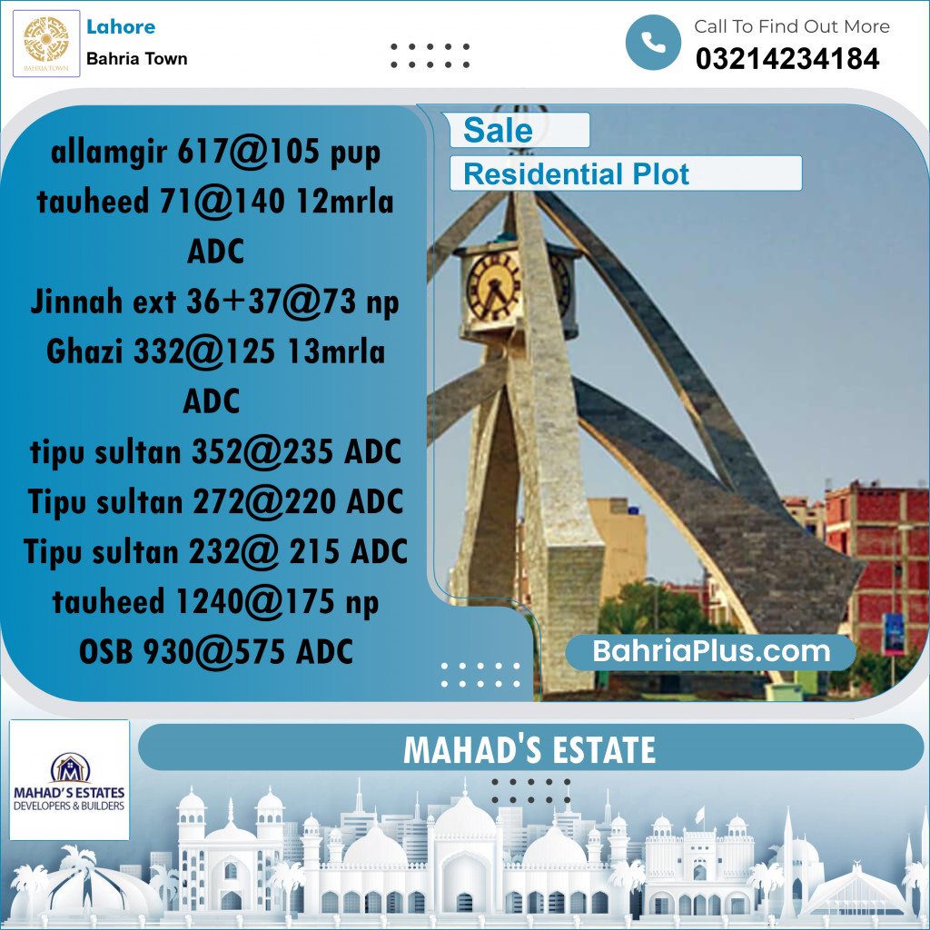 Residential Plot for Sale in Sector F - Alamgir Block -  Bahria Town, Lahore - (BP-177050)